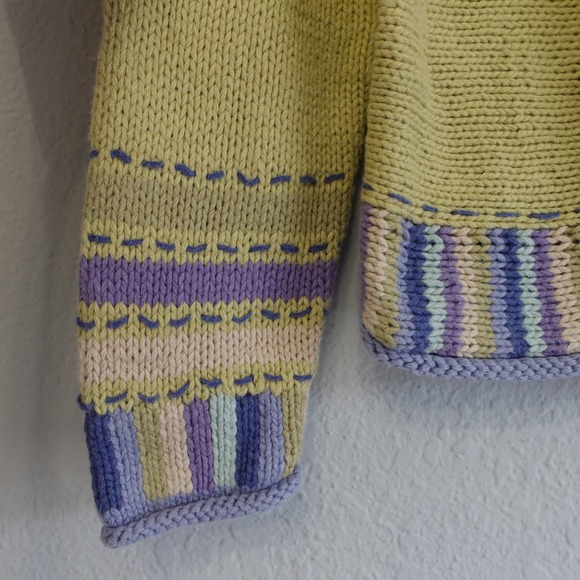 Vintage Coldwater Creek Sweater Med Green Zip Granny Cardigan Aztec Boho Cottage - Picture 4 of 9